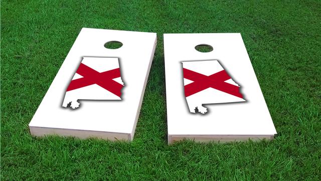 Alabama State Flag Outline (White Background) Themed Custom Cornhole Board Design