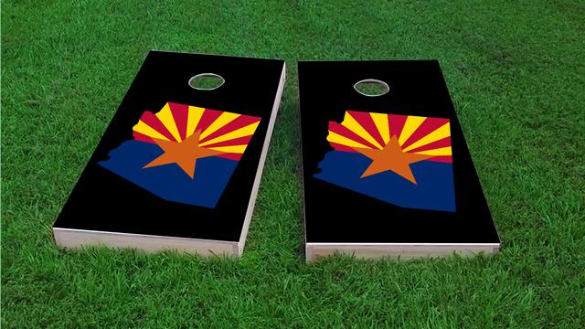 Arizona State Flag Outline (Black Background) Themed Custom Cornhole Board Design