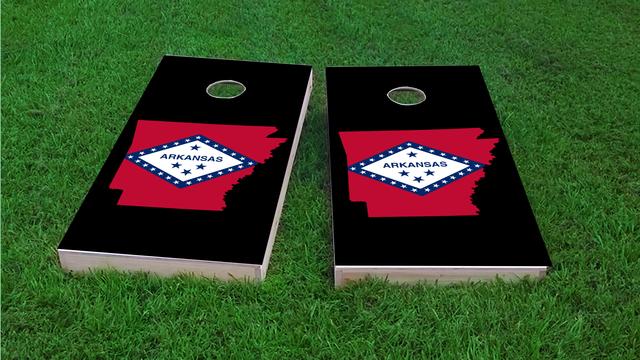 Arkansas State Flag Outline (Black Background) Themed Custom Cornhole Board Design