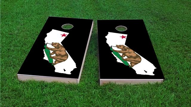  California State Flag Outline (Black Background)  Themed Custom Cornhole Board Design