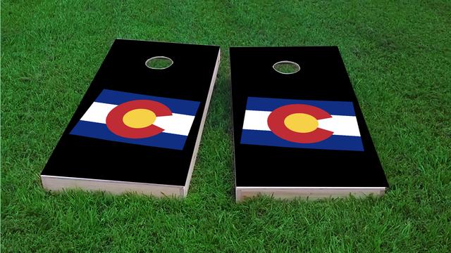 Colorado State Flag Outline (Black Background) Themed Custom Cornhole Board Design