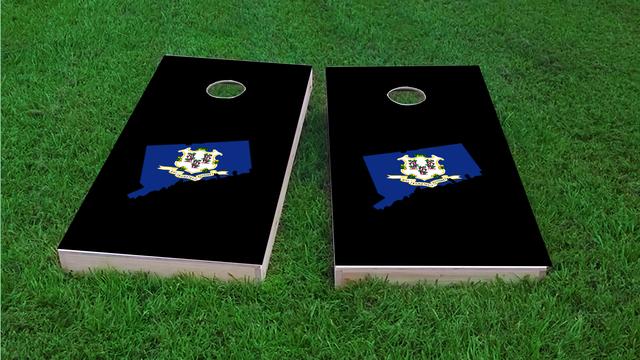 Connecticut State Flag Outline (Black Background) Themed Custom Cornhole Board Design