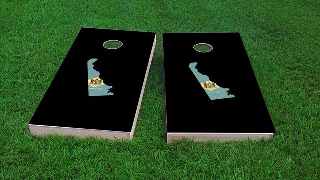 Delaware State Flag Outline (Black Background) Themed Custom Cornhole Board Design