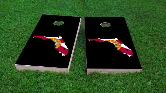 Florida State Flag Outline (Black Background) Themed Custom Cornhole Board Design