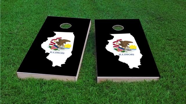 Illinois State Flag Outline (Black Background) Themed Custom Cornhole Board Design