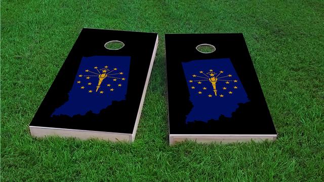 Indiana State Flag Outline (Black Background) Themed Custom Cornhole Board Design