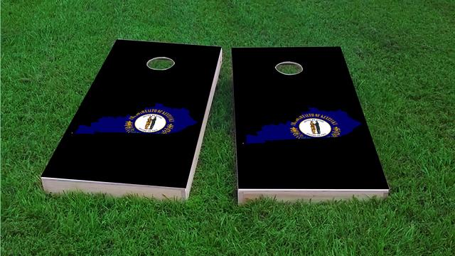 Kentucky State Flag Outline (Black Background) Themed Custom Cornhole Board Design