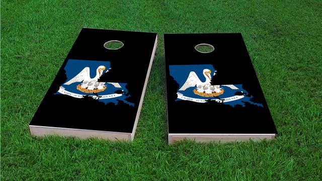 Louisiana State Flag Outline (Black Background) Themed Custom Cornhole Board Design