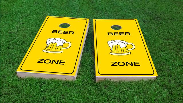 Bright Yellow Beer Zone Themed Custom Cornhole Board Design