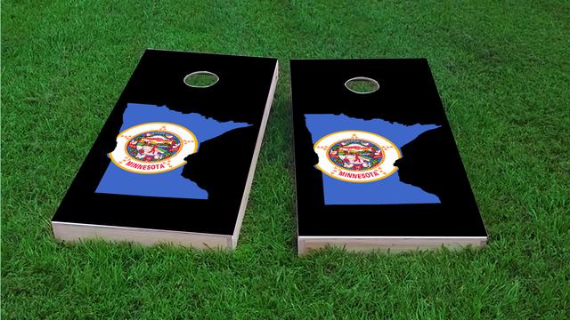 Minnesota State Flag Outline (Black Background) Themed Custom Cornhole Board Design