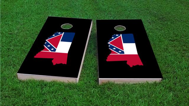 Mississippi State Flag Outline (Black Background) Themed Custom Cornhole Board Design