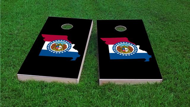 Missouri State Flag Outline (Black Background) Themed Custom Cornhole Board Design