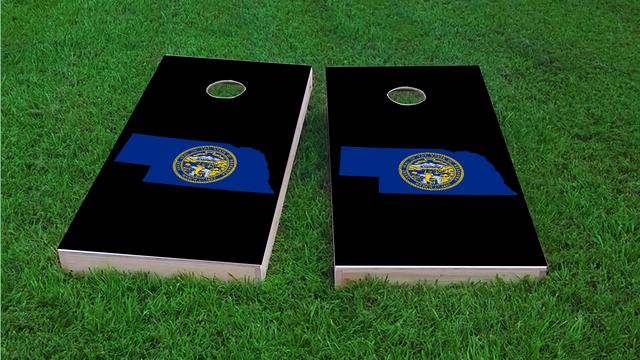 Nebraska State Flag Outline (Black Background) Themed Custom Cornhole Board Design