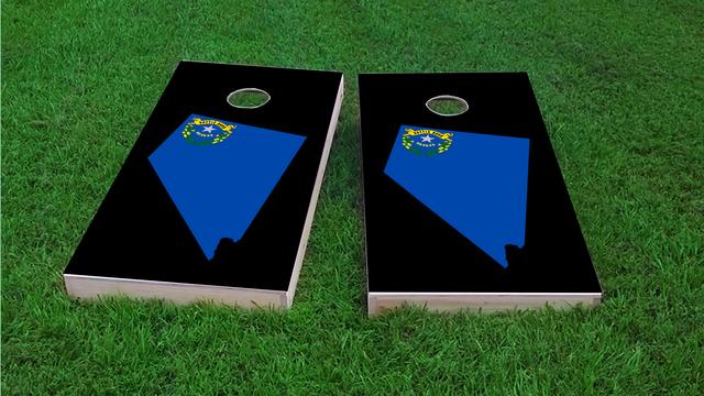 Nevada State Flag Outline (Black Background) Themed Custom Cornhole Board Design