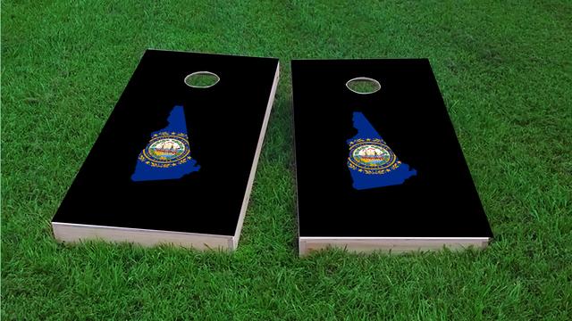 New Hampshire State Flag Outline (Black Background) Themed Custom Cornhole Board Design