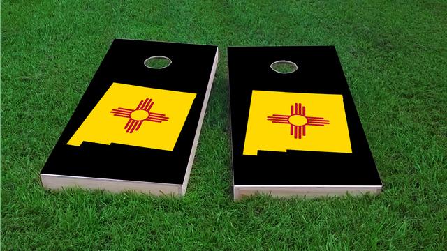 New Mexico State Flag Outline (Black Background) Themed Custom Cornhole Board Design