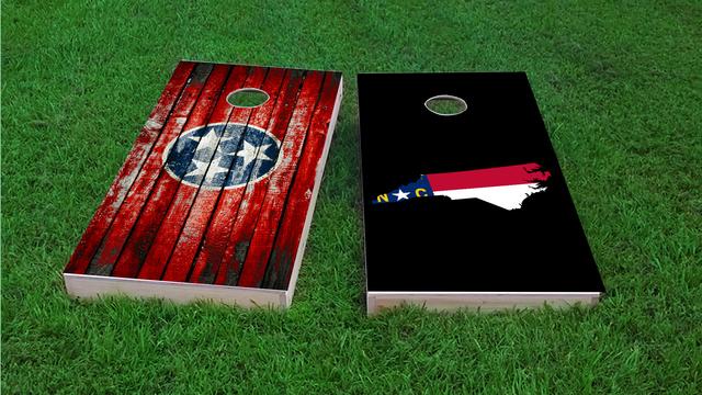 North Carolina State Flag Outline (Black Background) Themed Custom Cornhole Board Design