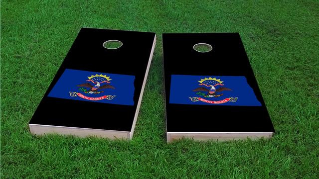 North Dakota State Flag Outline (Black Background)  Themed Custom Cornhole Board Design