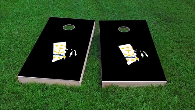 Rhode Island State Flag Outline (Black Background) Themed Custom Cornhole Board Design