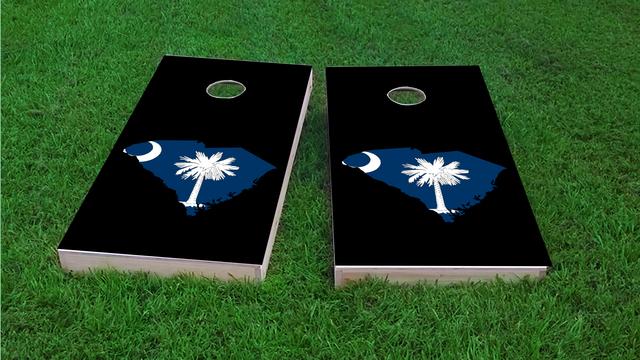 South Carolina State Flag Outline (Black Background) Themed Custom Cornhole Board Design