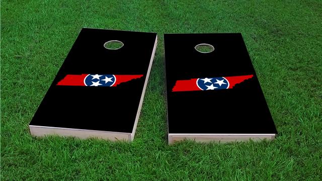 Tennessee State Flag Outline (Black Background) Themed Custom Cornhole Board Design