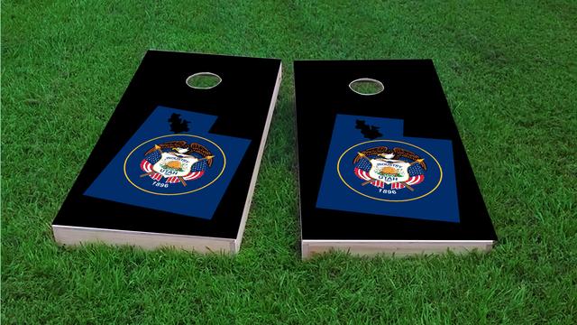 Utah State Flag Outline (Black Background) Themed Custom Cornhole Board Design