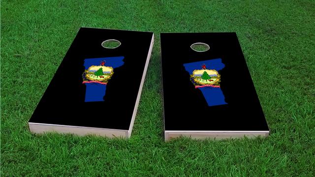 Vermont State Flag Outline (Black Background) Themed Custom Cornhole Board Design