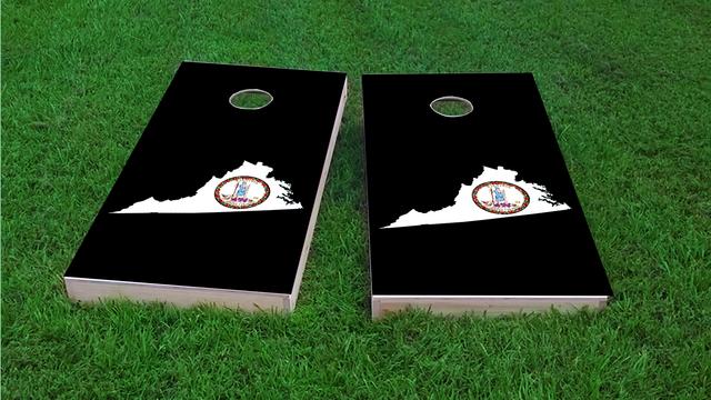 Virginia State Flag Outline (Black Background) Themed Custom Cornhole Board Design