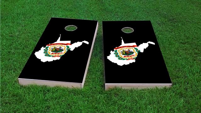 West Virginia State Flag Outline (Black Background) Themed Custom Cornhole Board Design