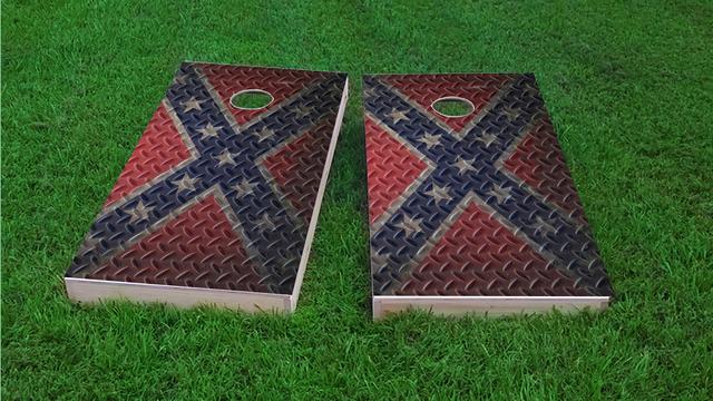 Diamond Plate Rebel / Confederate Flag Themed Custom Cornhole Boards Design