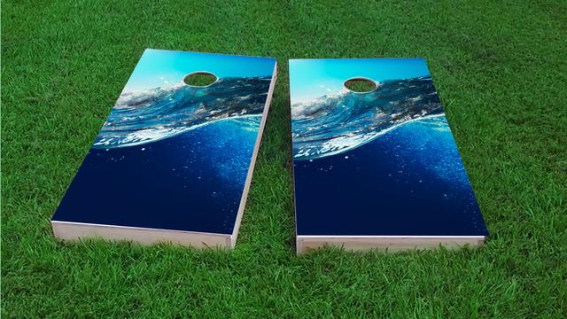 Underwater Ocean Wave Themed Custom Cornhole Board Design