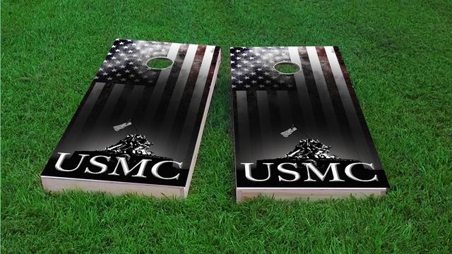 USMC Distressed American Flag Themed Custom Cornhole Board Design