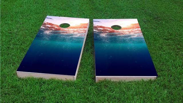 Ocean Underwater Sunset Themed Custom Cornhole Board Design