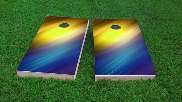 Yellow White and Blue Shine Themed Custom Cornhole Board Design