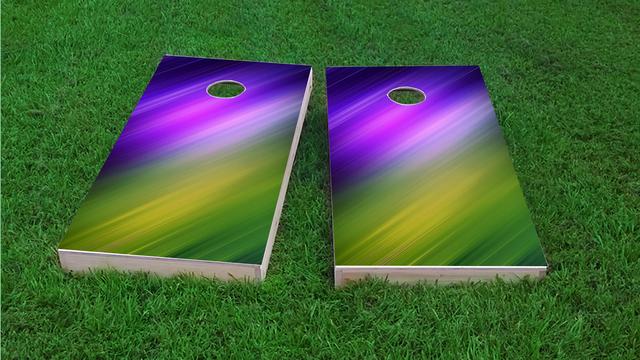 Blue Purple Yellow Green Shine Themed Custom Cornhole Board Design