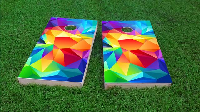  Bright Colored  Flipped Prisms Themed Custom Cornhole Board Design