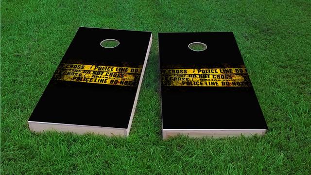 Police Line Do Not Cross Tape Themed Custom Cornhole Board Design