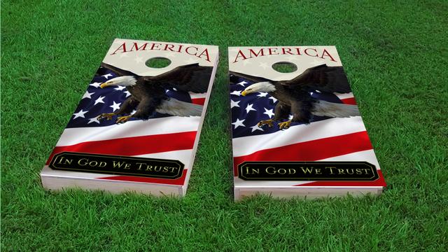 American In God We Trust  Themed Custom Cornhole Board Design