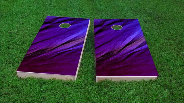 Shades of Purple Fabric Background Themed Custom Cornhole Board Design