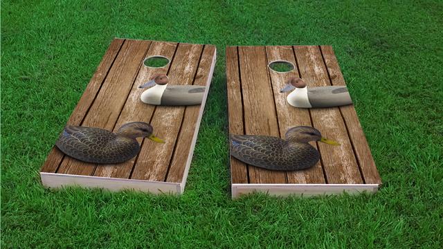 Wood Slat Duck Decoy Themed Custom Cornhole Board Design