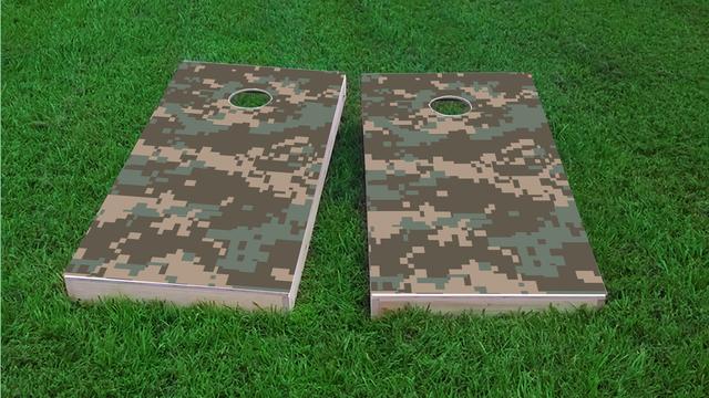 Digital Pixelated Camouflage Themed Custom Cornhole Board Design