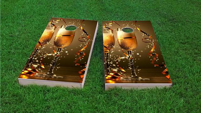 Champagne Celebration Toast Themed Custom Cornhole Board Design