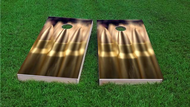 Brass Ammunition Themed Custom Cornhole Board Design