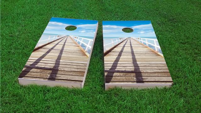 Boardwalk Ocean Themed Custom Cornhole Board Design