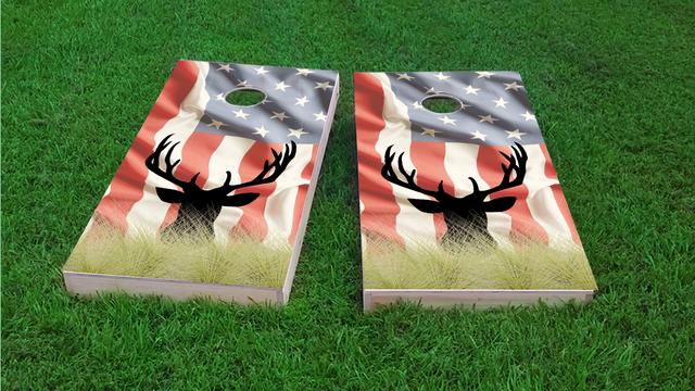 Faded American Elk Themed Custom Cornhole Board Design