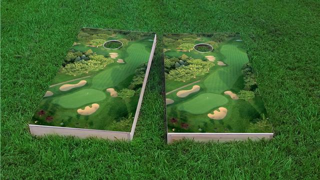 Golf Course Flyover Custom Cornhole Board Design