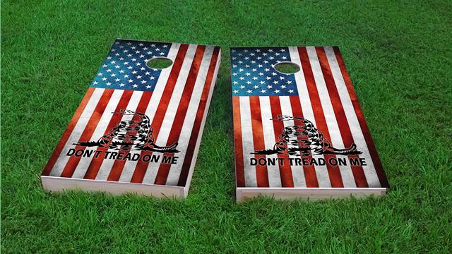 Dont Tread On Me American Flag Themed Custom Cornhole Board Design