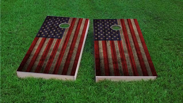 Worn Woodslat American Flag USA Themed Custom Cornhole Board Design