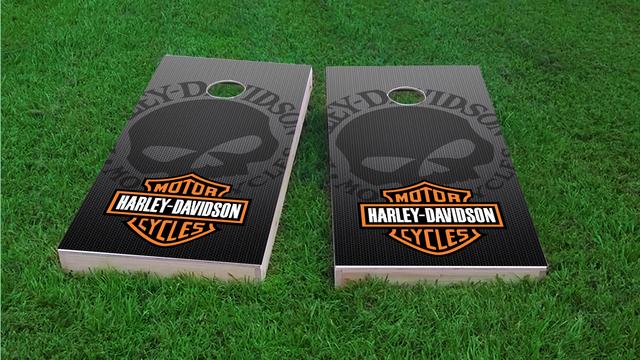 Harley Davidson Gradient Skull Themed Custom Cornhole Board Design