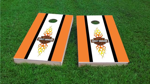 Harley Davidson Long Stripe Themed Custom Cornhole Board Design